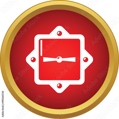 Red circular icon featuring a white doorbell push button with a gold rim