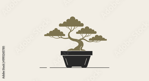 Bonsai Tree, Potted Plant, Vector Illustration, Minimalist Design, Green Nature Element