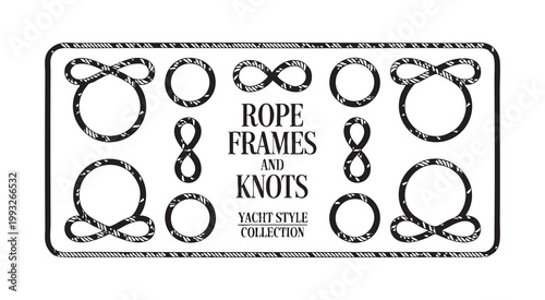 Marine rope frames and nautical knots collection in vintage yacht style hand drawn vector elements