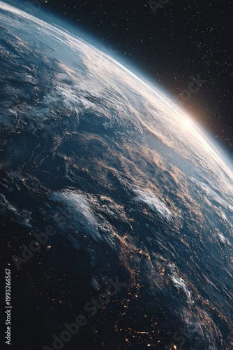 Earth from space with city lights and atmosphere glow