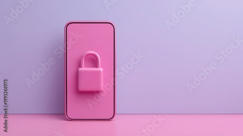 Password security, A pink smartphone with a matching pink padlock on its screen symbolizes mobile security and data protection against unauthorized access.