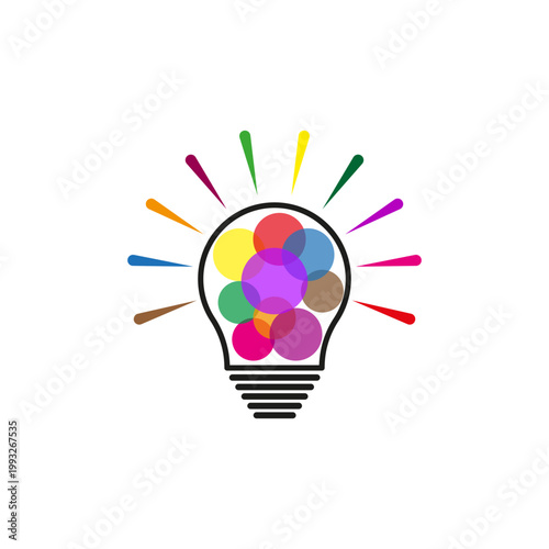 Creative bulb icon. Colorful circle core. Vibrant Vector ray. Inspiration idea symbol. Manual vector only. No autotrace used.