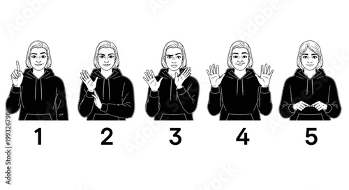 Woman Signing Alphabet Letters Hand Gestures.