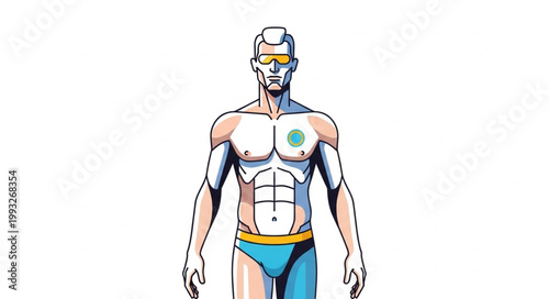 Futuristic Man with Cybernetic Enhancements and Glowing Chest Symbol.