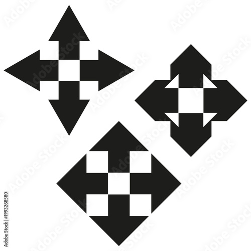 Move arrow set. Navigation direction symbol. Vector cursor figure. Four way element. Manual vector only. No autotrace used.