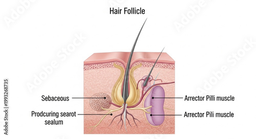 Diagram of a human hair follicle and skin layers.