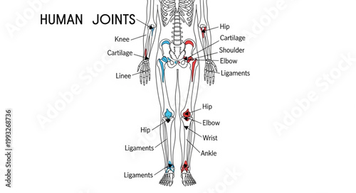 Diagram of Human Joints and Skeletal System.