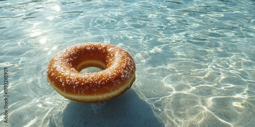 Sweet Summer Treat - Donut Floating in Clear Blue Water