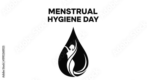 Minimalist vector graphic design celebrating menstrual hygiene day featuring a stylized female figure inside water drop