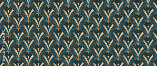 Фотография Teal and gold geometric seamless pattern vector