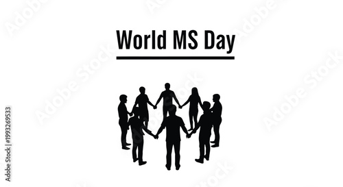 Vector graphic illustration showing a group of people holding hands to support world ms day