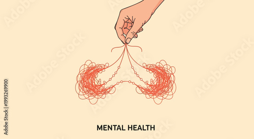 Mental health concept, brain anxiety, stress vector, emotional wellness illustration