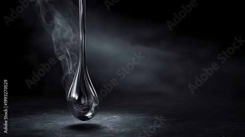 Abstract Water Droplet in Dark Background with Soft Smoke and Elegant Shine Creating a Serene Atmosphere