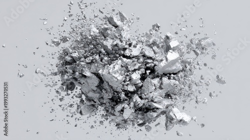 Abstract Textured Silver Particles Scattered on Gray Background Creating a Dynamic Visual Composition