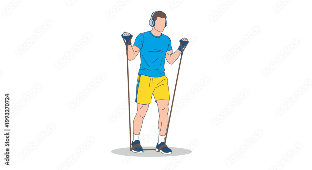 Fototapeta premium Fitness, athletic man, skiing, vector illustration, sports, workout, exercise