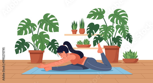 yoga woman, stretching, exercise, fitness, healthy lifestyle, indoor, plants