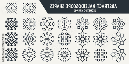 Collection of abstract geometric patterns and ornamental designs in black lines