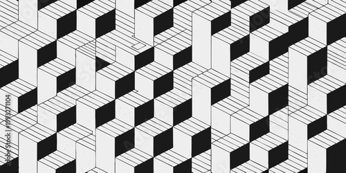 Abstract geometric pattern of black and white rectangular prisms