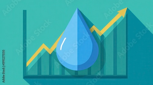 Growth Chart Showing Water Drop with Rising Trend Line in Financial Data Visualization