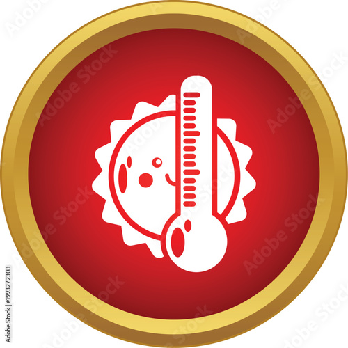 Sun icon with a high temperature thermometer indicating warm climate