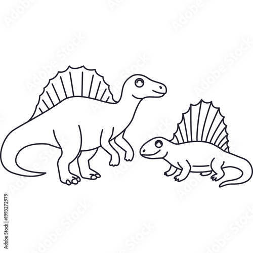 Cute Spinosaurus Dinosaur Coloring Illustration