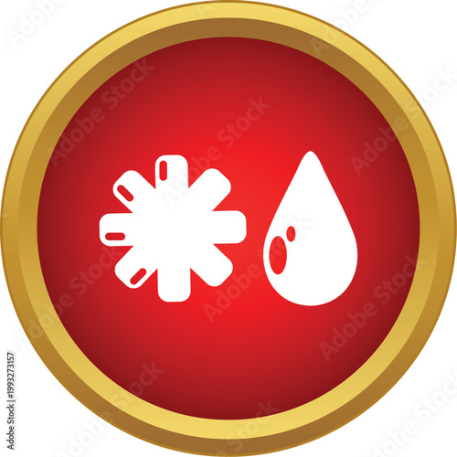 Round red button featuring emergency ambulance symbol and blood drop