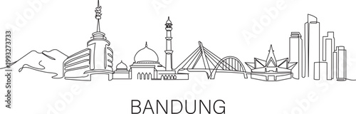 Simple line art shows Bandung's skyline
