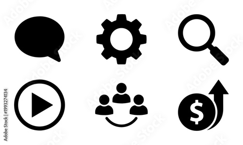 Minimalist business icons set, black solid vector symbols for web and mobile UI, professional corporate communication and financial growth graphics