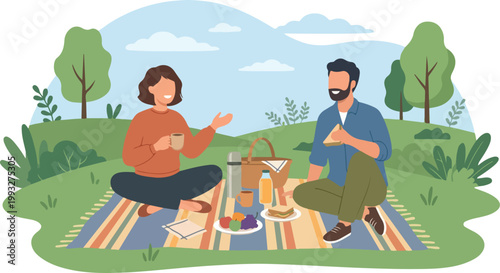 Couple Enjoying Picnic in a Park on a Sunny Day