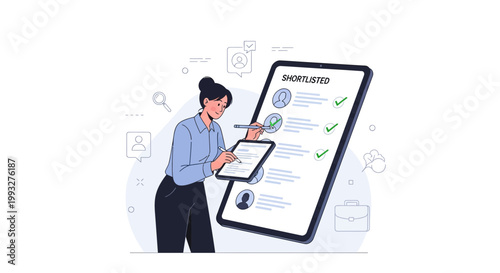 Woman Shortlisting Candidates on Tablet, Recruitment Process, HR Concept