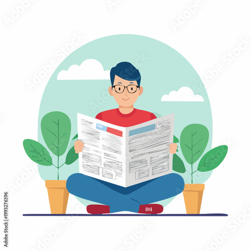 Man Reading Newspaper Outdoors