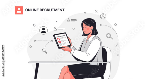 Woman Using Tablet for Online Recruitment and Job Search
