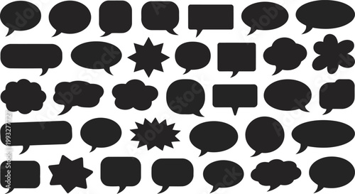 A comprehensive set of black speech bubbles and thought clouds for communication design