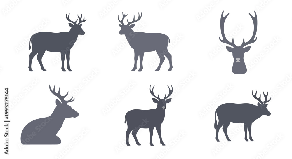 Fototapeta premium Deer Silhouettes in Various Poses.