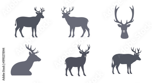 Deer Silhouettes in Various Poses.