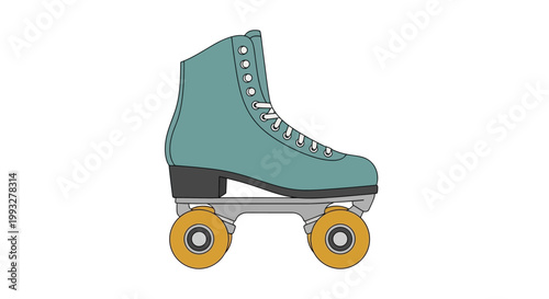 Teal roller skate with wheels.
