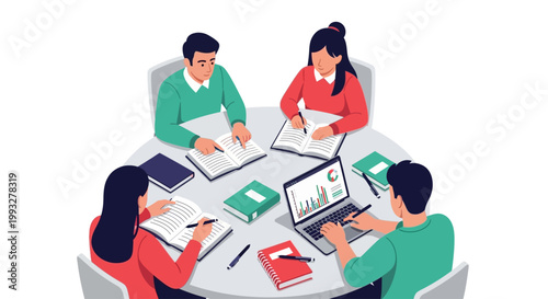 People sitting around a table working.