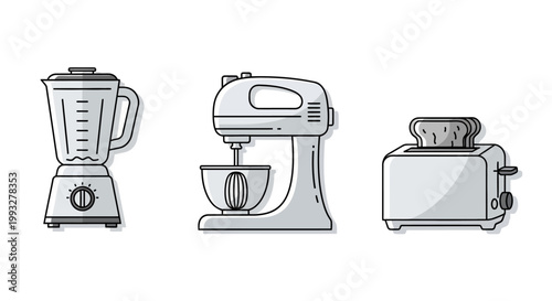 Kitchen appliances in a row.