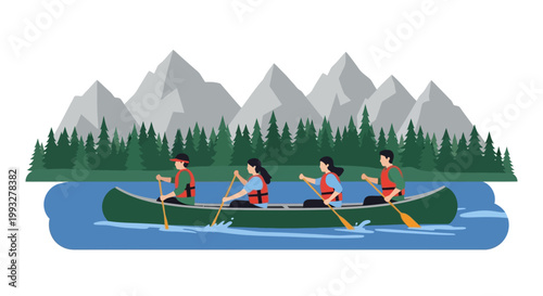 People Rowing a Green Canoe Together.