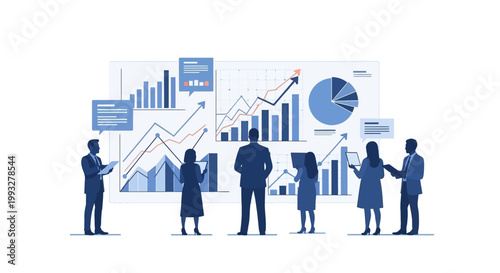 Business people looking at charts graphs.