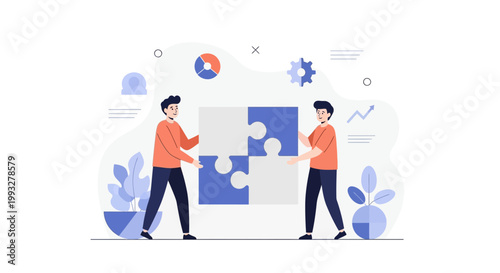 Teamwork puzzle collaboration, people connecting pieces for business success, strategy concept