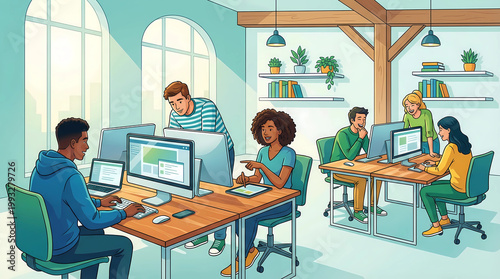 Young team working in a modern office on a business project