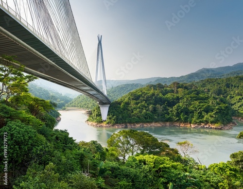 modern bridge adorned with lush greenery seamlessly blending na