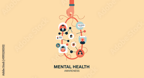 Mental health awareness icons, psychology symbols, brain concept, wellness graphics