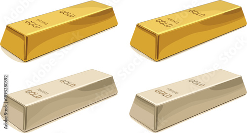 Gold and Silver Bar Vector Set with Shiny Precious Metal Bullion Ingot for Finance Wealth Investment Banking and Economy Concept