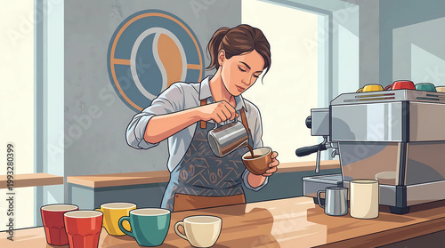 A skilled barista preparing coffee in a modern cafe