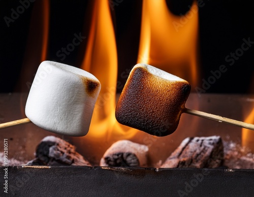 marshmallows showing different stages of roasting from raw to burnt
