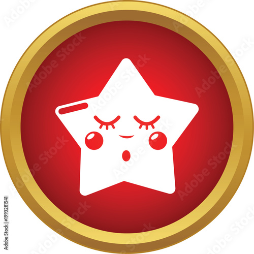 Cute cartoon star character sleeping peacefully inside a red circular frame