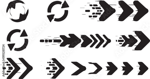 Black arrows and circular arrows with motion effect