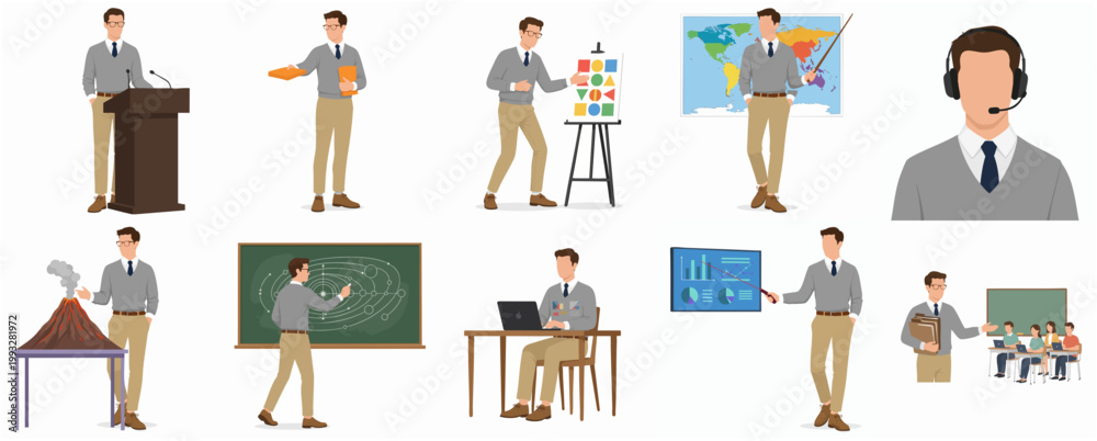 Φωτογραφία Modern Flat Design Male Teacher Character Educator Presenting Diverse Teaching A